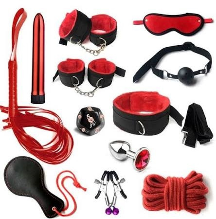 ست بی دی اس ام 11 تیکه + ویبراتور بزرگ و پلاگ استیل و تاس ( ارباب و برده ) bdsm کد 755