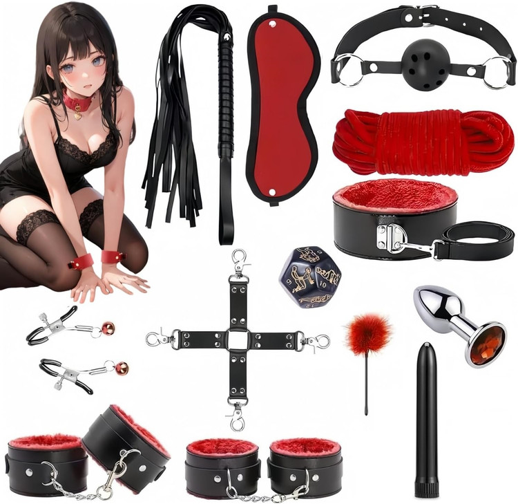 ست بی دی اس ام 11 تیکه + ویبراتور بزرگ و پلاگ استیل و تاس ( ارباب و برده ) bdsm کد 755